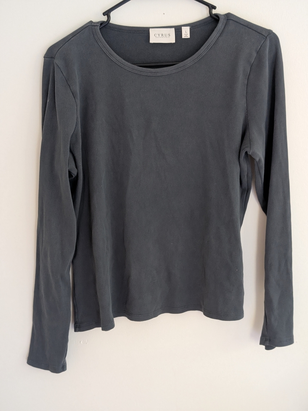 Cyrus Women's Long-Sleeve Ribbed Crewneck Top in Slate